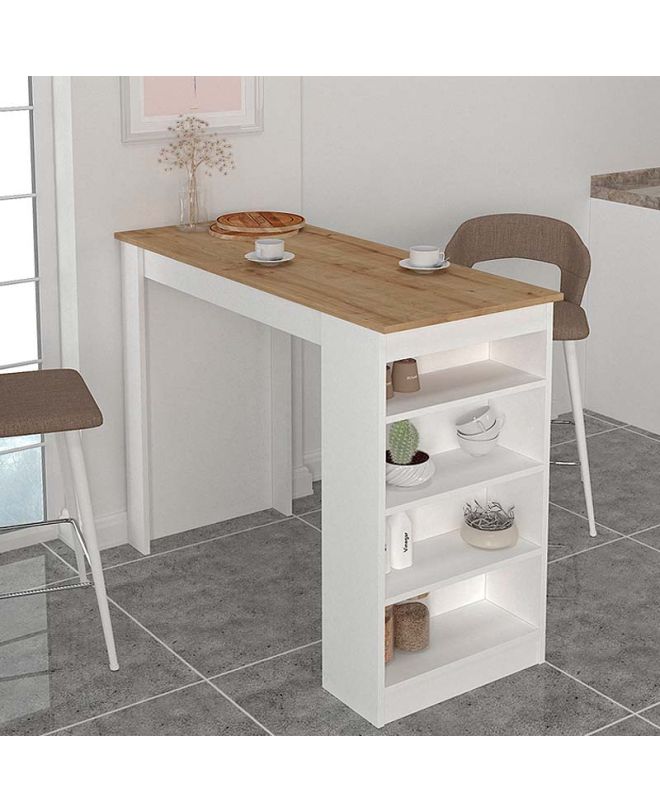 Τραπέζι μπαρ Monaco Megapap χρώμα λευκό - sapphire oak 120x51,6x101,8εκ.