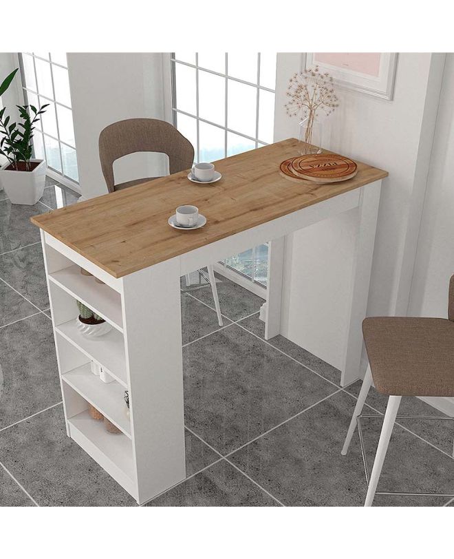 Τραπέζι μπαρ Monaco Megapap χρώμα λευκό - sapphire oak 120x51,6x101,8εκ.