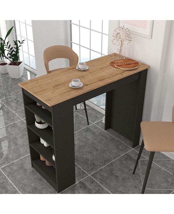 Τραπέζι μπαρ Monaco Megapap χρώμα ανθρακί - sapphire oak 120x51,6x101,8εκ.