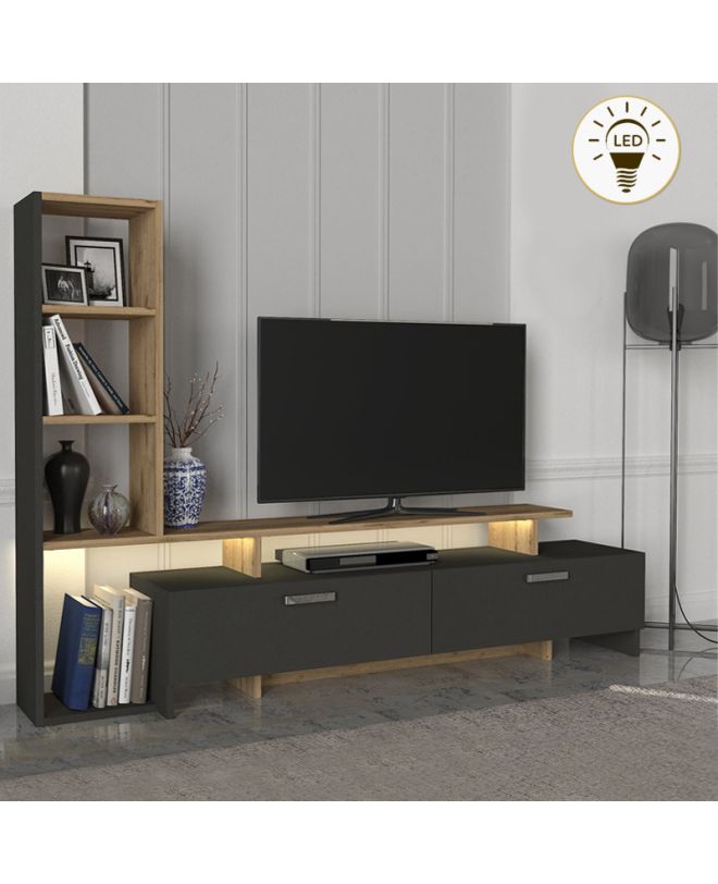 Σύνθεση τηλεόρασης Simal Megapap με LED χρώμα ανθρακί - sepet oak 168,2x31,3x120εκ.