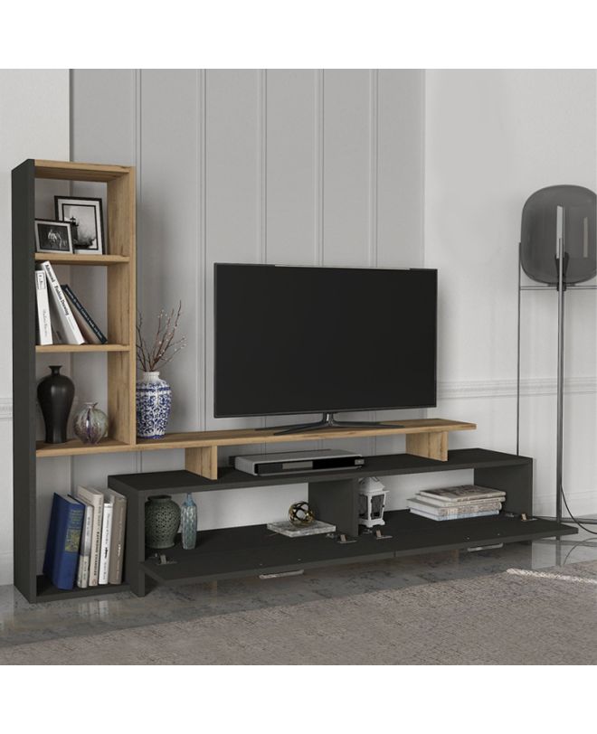 Σύνθεση τηλεόρασης Simal Megapap με LED χρώμα ανθρακί - sepet oak 168,2x31,3x120εκ.