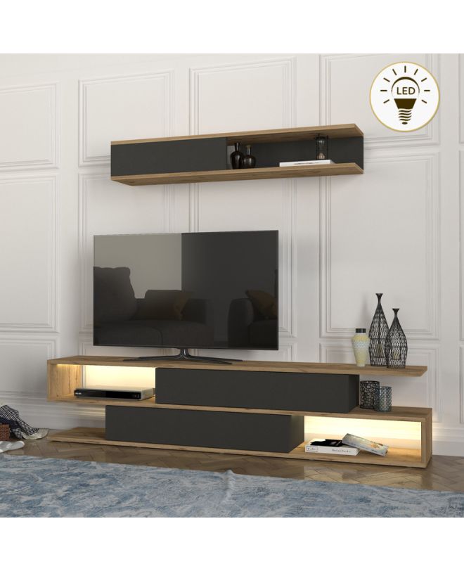 Σύνθεση τηλεόρασης Manet Megapap με LED χρώμα sepet oak - ανθρακί 180x29,5x39εκ.