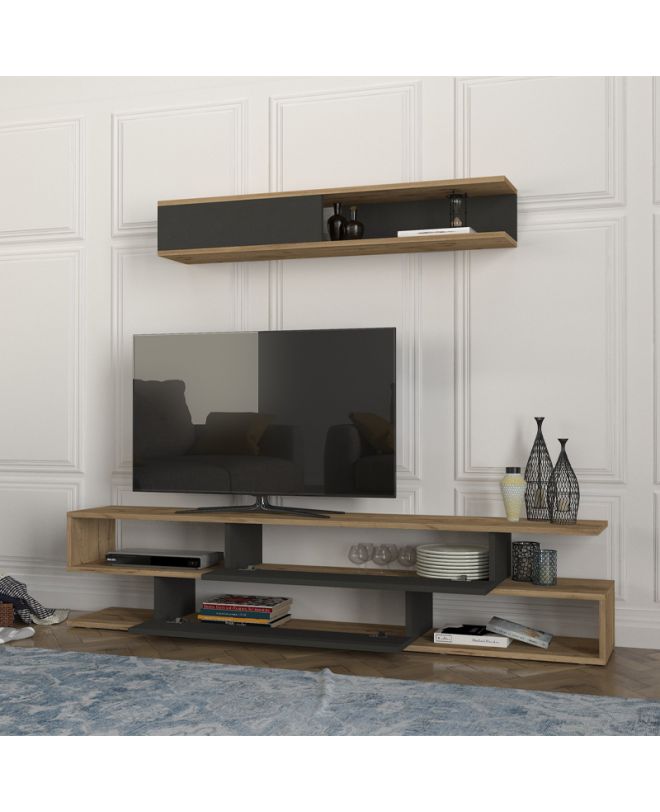 Σύνθεση τηλεόρασης Manet Megapap με LED χρώμα sepet oak - ανθρακί 180x29,5x39εκ.