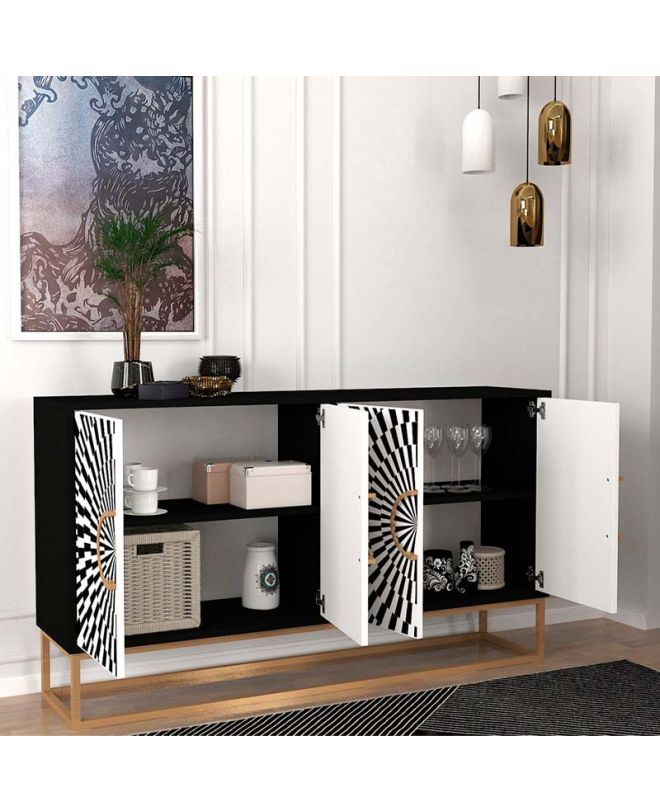 Μπουφές Gradel Megapap χρώμα μαύρο - ασπρόμαυρο 150x35x83,6εκ.