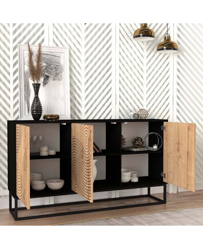 Μπουφές Themis Megapap χρώμα μαύρο - sapphire oak 150x35x83,6εκ.