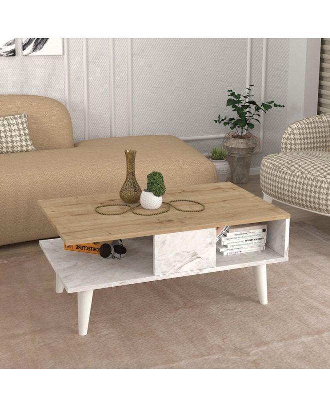 Τραπεζάκι σαλονιού Andros Megapap χρώμα sapphire oak - λευκό εφέ μαρμάρου 90x54x39,6εκ.