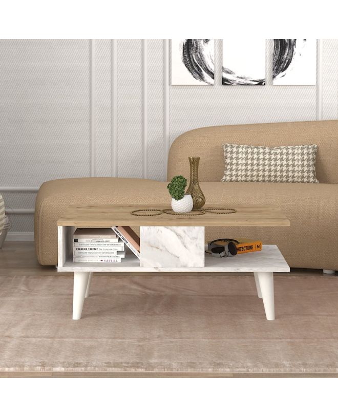 Τραπεζάκι σαλονιού Andros Megapap χρώμα sapphire oak - λευκό εφέ μαρμάρου 90x54x39,6εκ.