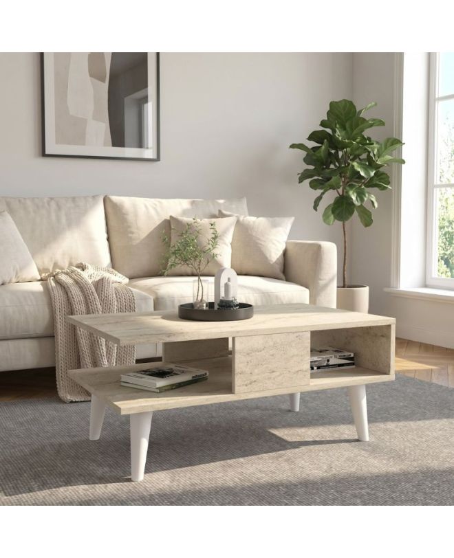 Τραπεζάκι σαλονιού Andros Megapap χρώμα travertine 90x54x39,6εκ.