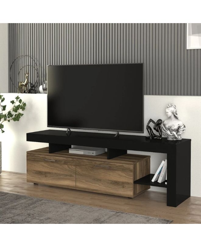 Έπιπλο τηλεόρασης Acnes Megapap χρώμα μαύρο - καρυδί 160x40x53εκ.