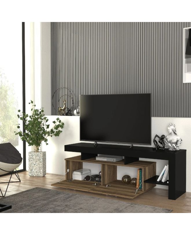 Έπιπλο τηλεόρασης Acnes Megapap χρώμα μαύρο - καρυδί 160x40x53εκ.