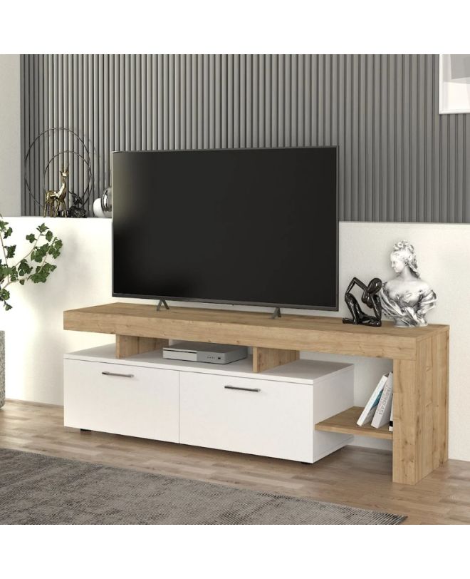 Έπιπλο τηλεόρασης Acnes Megapap χρώμα λευκό - sapphire oak 160x40x53εκ.