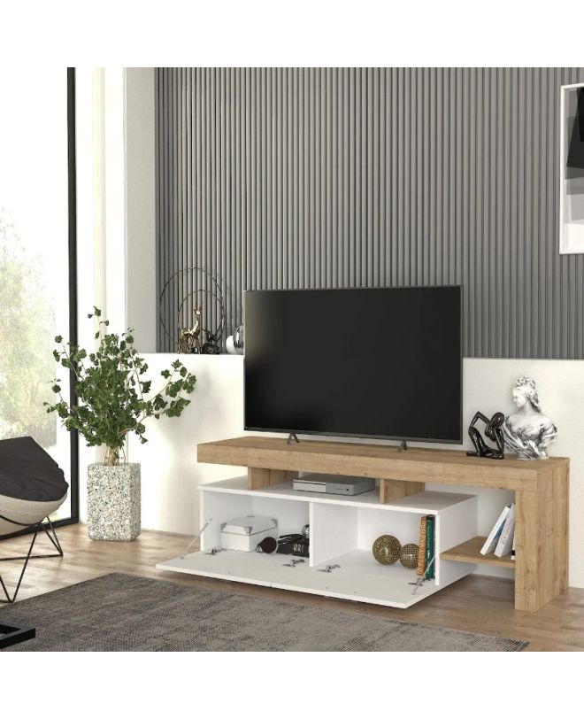 Έπιπλο τηλεόρασης Acnes Megapap χρώμα λευκό - sapphire oak 160x40x53εκ.
