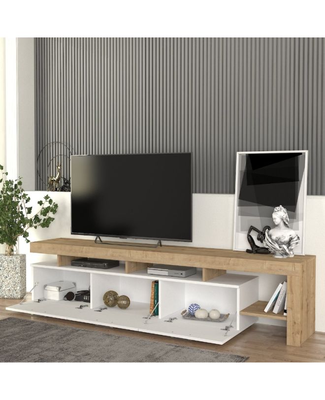 Έπιπλο τηλεόρασης Acnes Megapap χρώμα λευκό - sapphire oak 220x40x52εκ.