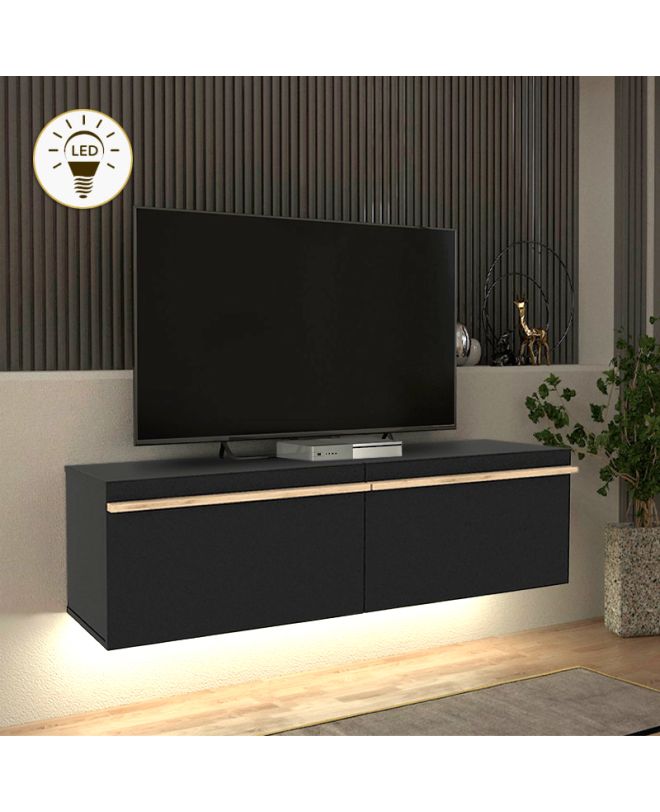 Έπιπλο τηλεόρασης επιτοίχιο Morel Megapap με LED χρώμα μαύρο 140x41,8x40εκ.