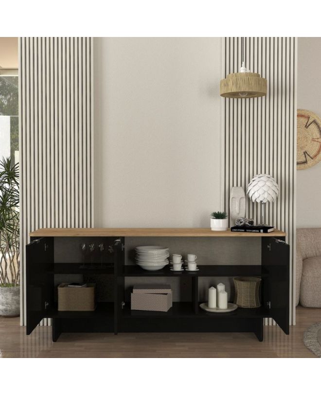 Μπουφές Bohema Megapap χρώμα μαύρο - sepet oak 180x47x76,6εκ.