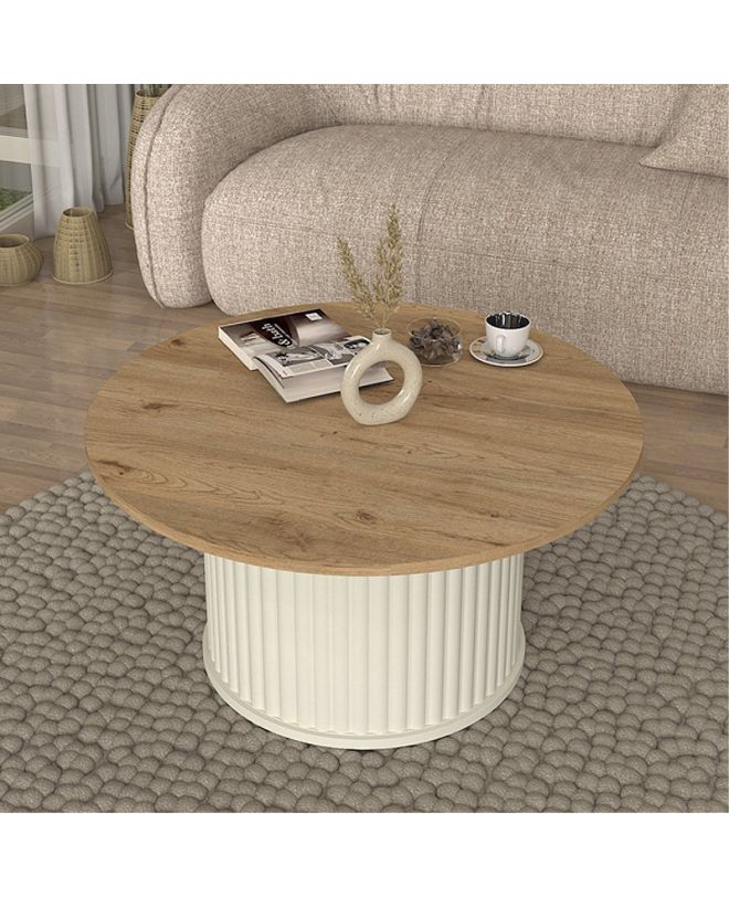 Τραπεζάκι σαλονιού Bohema Megapap χρώμα ivory - sepet oak Ø85x43,2εκ.