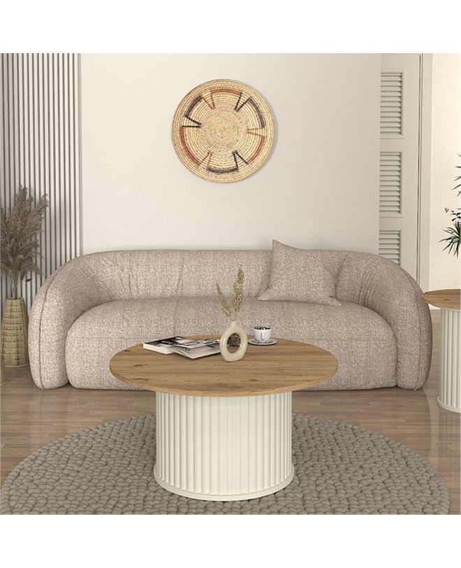 Τραπεζάκι σαλονιού Bohema Megapap χρώμα ivory - sepet oak Ø85x43,2εκ.