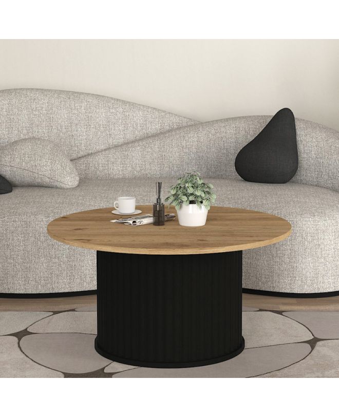 Τραπεζάκι σαλονιού Bohema Megapap χρώμα μαύρο - sepet oak Ø85x43,2εκ.
