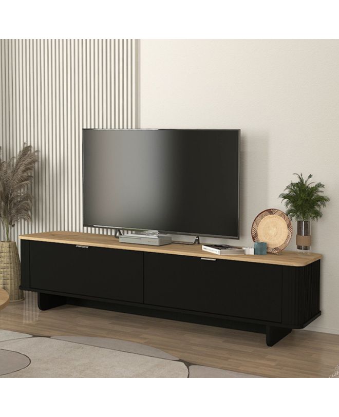 Έπιπλο τηλεόρασης Bohema Megapap χρώμα μαύρο - sepet oak 180x47x45,6εκ.