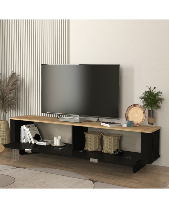 Έπιπλο τηλεόρασης Bohema Megapap χρώμα μαύρο - sepet oak 180x47x45,6εκ.