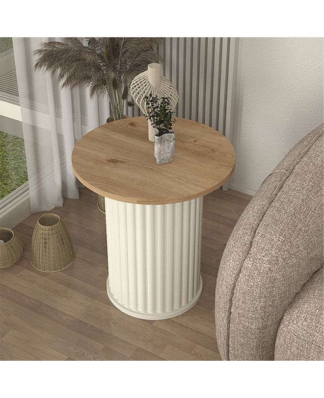 Τραπεζάκι βοηθητικό Bohema Megapap χρώμα ivory - sepet oak Ø50x53,2εκ.