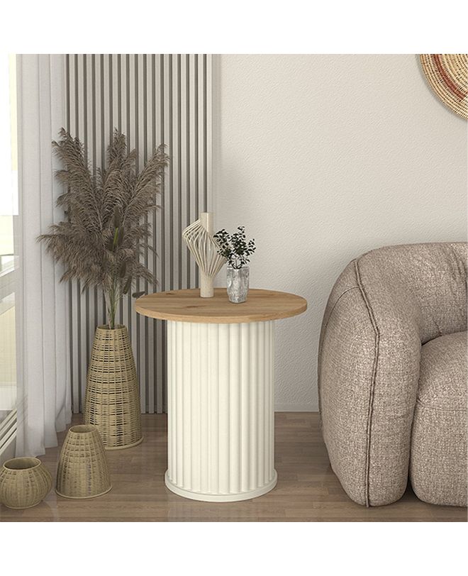 Τραπεζάκι βοηθητικό Bohema Megapap χρώμα ivory - sepet oak Ø50x53,2εκ.