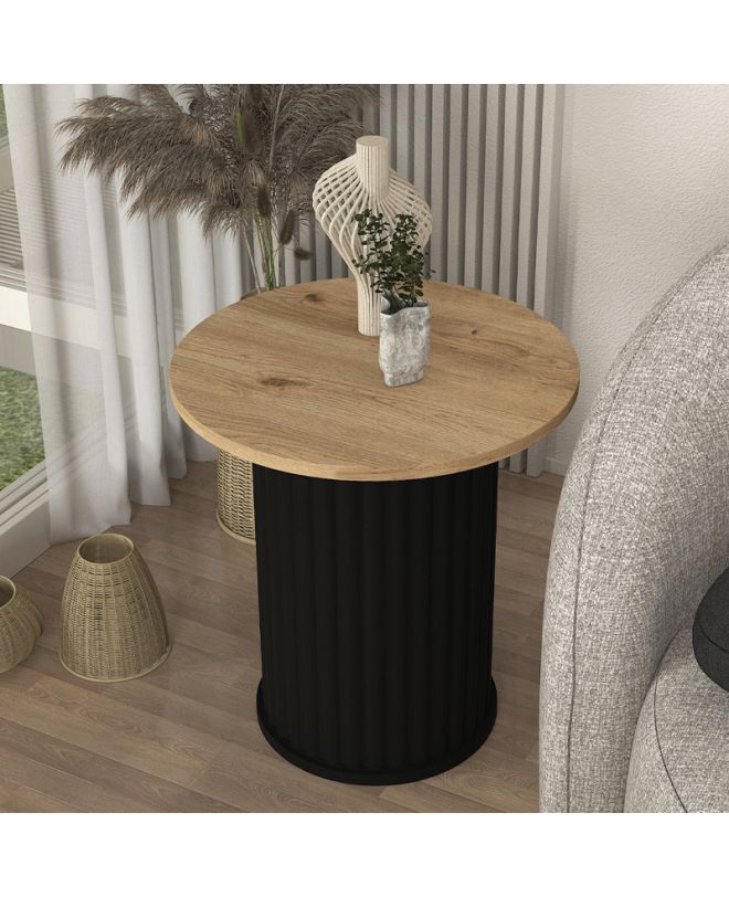 Τραπεζάκι βοηθητικό Bohema Megapap χρώμα μαύρο - sepet oak Ø50x53,2εκ.