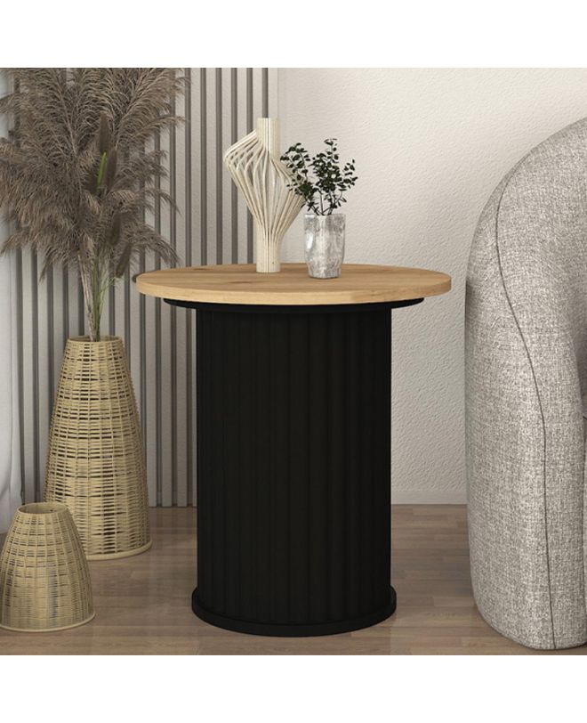 Τραπεζάκι βοηθητικό Bohema Megapap χρώμα μαύρο - sepet oak Ø50x53,2εκ.