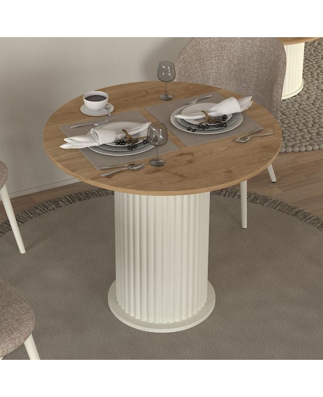 Τραπέζι Bohema Megapap χρώμα ivory - sepet oak Ø90x77,7εκ.