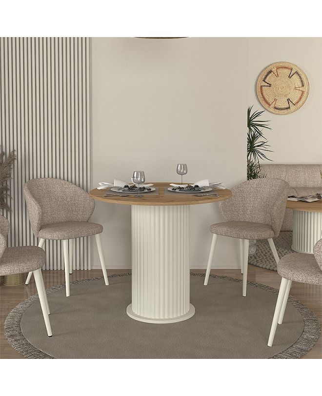 Τραπέζι Bohema Megapap χρώμα ivory - sepet oak Ø90x77,7εκ.