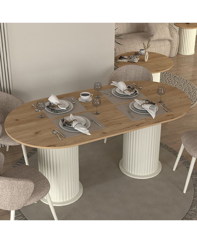 Τραπέζι Bohema Megapap χρώμα ivory - sepet oak 180x90x77,7εκ.