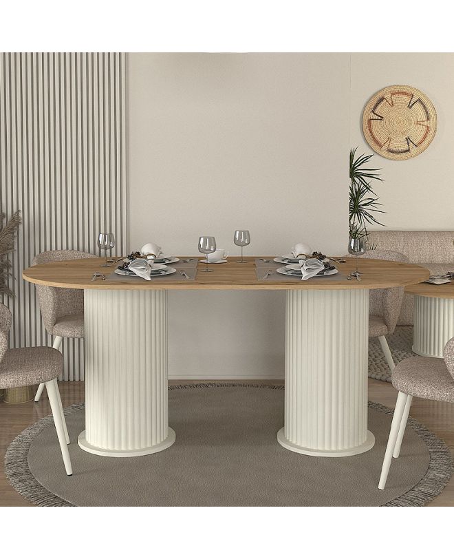 Τραπέζι Bohema Megapap χρώμα ivory - sepet oak 180x90x77,7εκ.