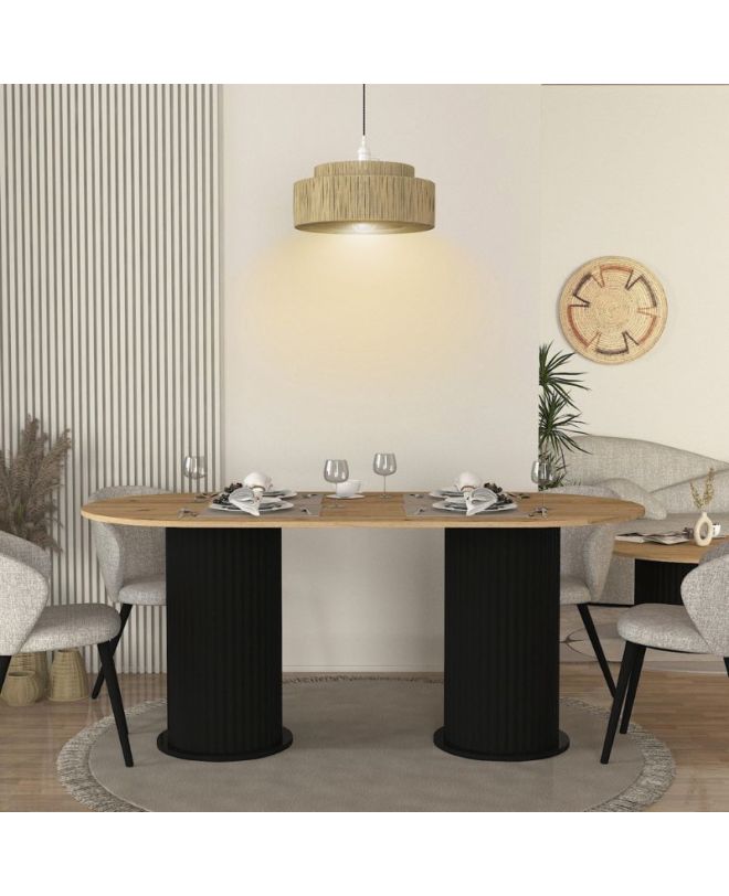 Τραπέζι Bohema Megapap χρώμα μαύρο - sepet oak 180x90x77,7εκ.