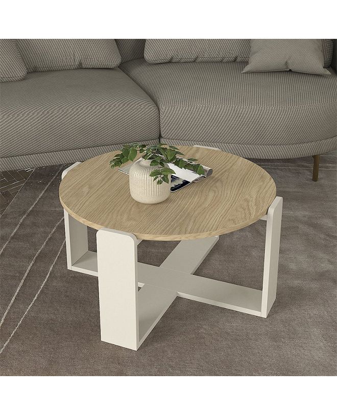 Τραπεζάκι σαλονιού Rebel Megapap χρώμα rota oak - sandstone Ø70x38εκ.