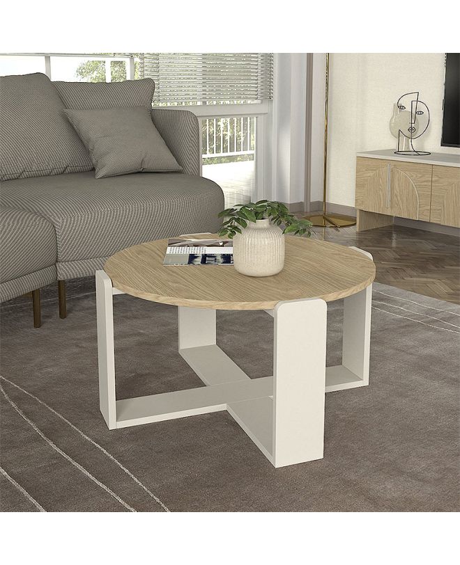 Τραπεζάκι σαλονιού Rebel Megapap χρώμα rota oak - sandstone Ø70x38εκ.