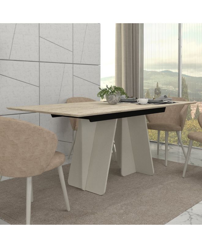 Τραπέζι Sevilla Megapap χρώμα sandstone - travertine 180x90x75εκ.