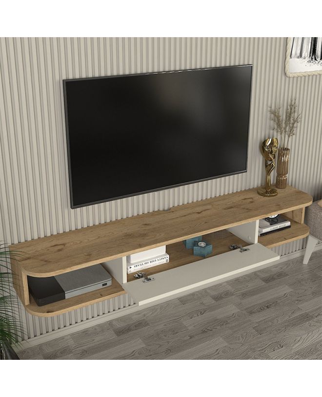 Έπιπλο τηλεόρασης επιτοίχιο Cross Megapap με LED χρώμα sepet oak - sandstone 150x29,6x19,2εκ.