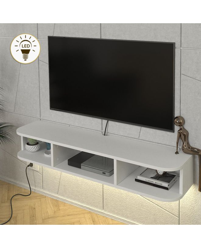 Έπιπλο τηλεόρασης επιτοίχιο Bask Megapap με LED χρώμα λευκό 120x29,6x19,2εκ.