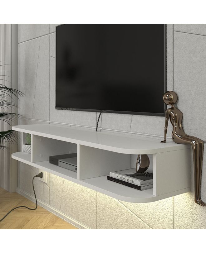 Έπιπλο τηλεόρασης επιτοίχιο Bask Megapap με LED χρώμα λευκό 120x29,6x19,2εκ.