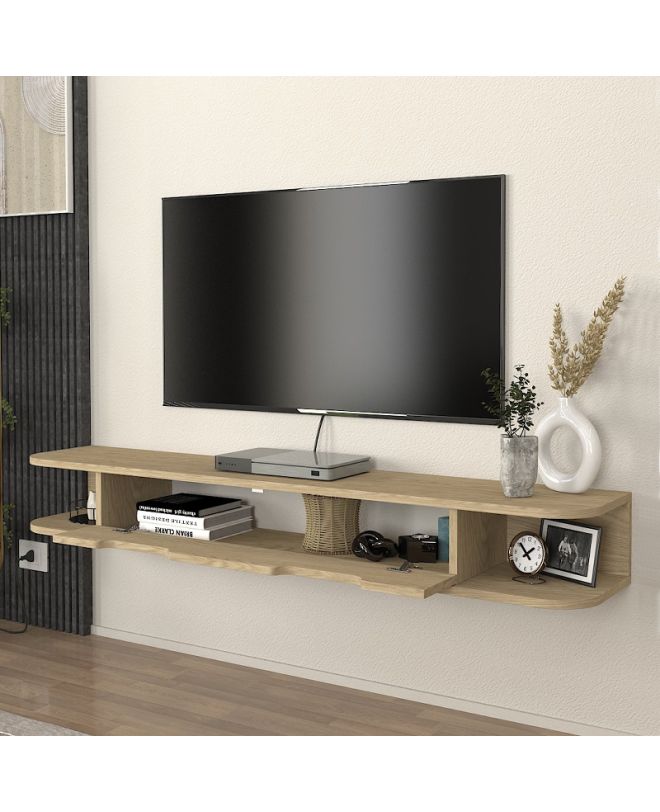 Έπιπλο τηλεόρασης επιτοίχιο Noland Megapap με LED χρώμα rota oak 150x35x19,2εκ.