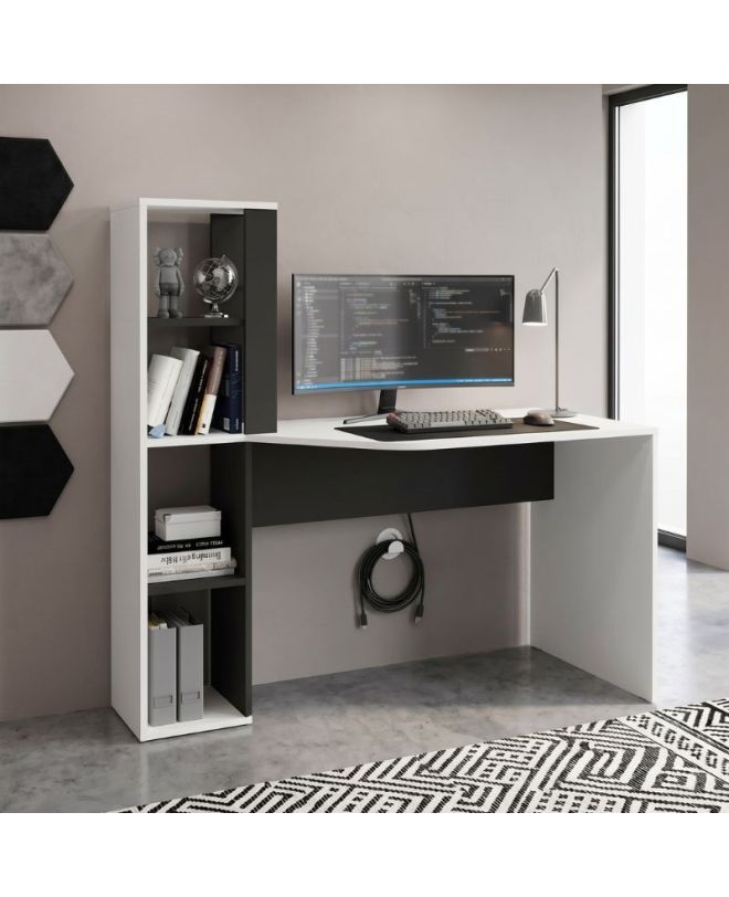 Γραφείο εργασίας Gemini Megapap χρώμα ανθρακί - λευκό 121,8x59,6x131,8εκ.