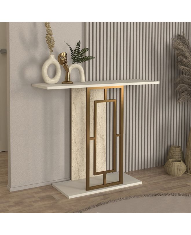 Κονσόλα Alderas Megapap χρώμα sandstone - travertine - χρυσό 90x29,6x76,8εκ.