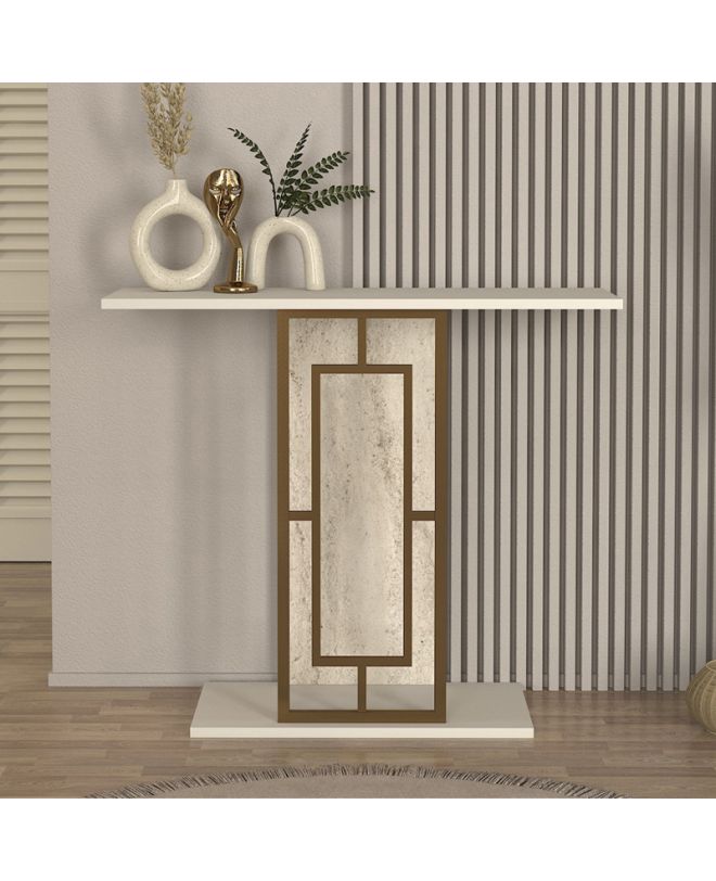 Κονσόλα Alderas Megapap χρώμα sandstone - travertine - χρυσό 90x29,6x76,8εκ.
