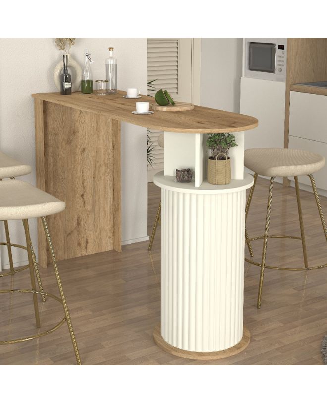 Τραπέζι μπαρ Bohema Megapap χρώμα sepet oak - ivory 150x51,6x101,8εκ.