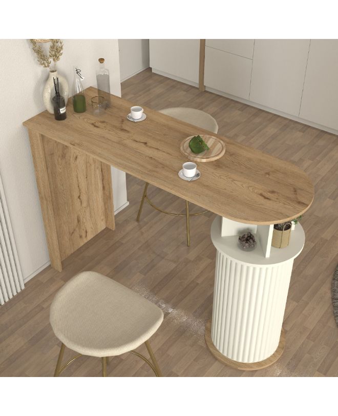 Τραπέζι μπαρ Bohema Megapap χρώμα sepet oak - ivory 150x51,6x101,8εκ.