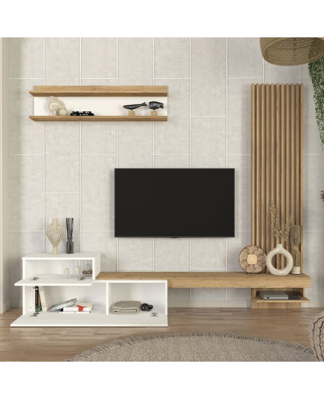 Σύνθεση τηλεόρασης Dumont Megapap χρώμα λευκό - sepet oak 240x36,8x200εκ.