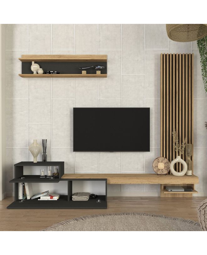 Σύνθεση τηλεόρασης Dumont Megapap χρώμα ανθρακί - sepet oak 240x36,8x200εκ.