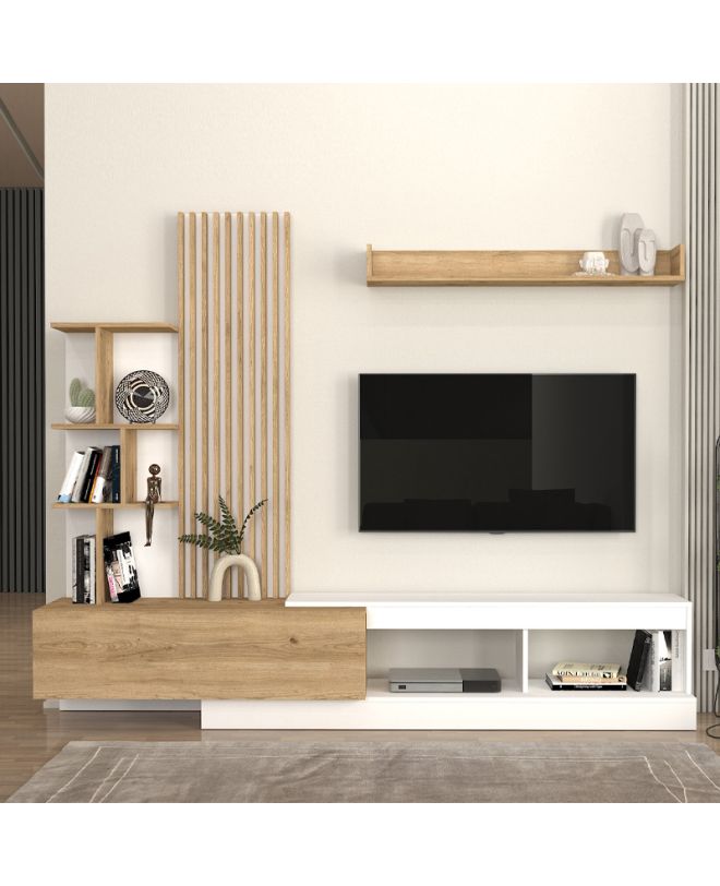 Σύνθεση τηλεόρασης Vermont Megapap χρώμα λευκό - sepet oak 240x40x192εκ.