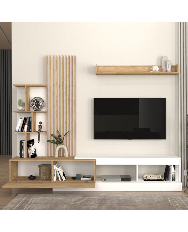 Σύνθεση τηλεόρασης Vermont Megapap χρώμα λευκό - sepet oak 240x40x192εκ.