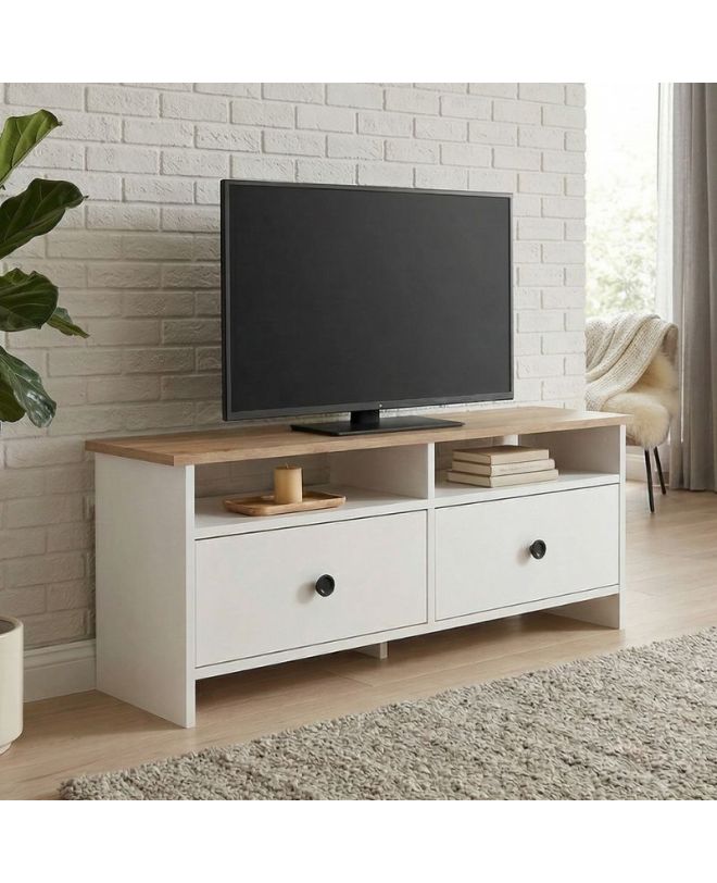 Έπιπλο τηλεόρασης Gradias Megapap χρώμα λευκό - sapphire oak 120x29,6x46,8εκ.